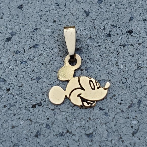 Vintage Jewelry - *SOLD* 14K Yellow Gold Mickey Mouse Head Etched Charm Pendant